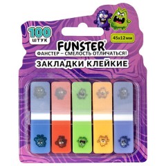 Закладки клейкие Z-сложения FUNSTER (ФАНСТЕР) "Монстрики", 45х12 мм, 100 шт. (5 цветов х 20 листов), в диспенсере, 116701