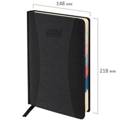 Ежедневник датированный 2026 А5 148х218 мм, GALANT "CombiContract", под кожу, черный, 117488 - фото 2