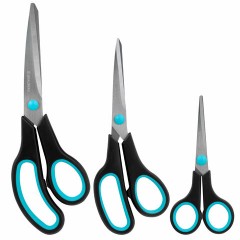 Ножницы BRAUBERG SOFT GRIP, НАБОР 3 штуки (140, 190, 230 мм), эргономичные черно-бирюзовые ручки, ВЫГОДНАЯ УПАКОВКА, 238411 Ножницы BRAUBERG SOFT GRIP, НАБОР 3 штуки (140, 190, 230 мм), эргономичные черно-бирюзовые ручки, ВЫГОДНАЯ УПАКОВКА, 238411 - фото 2