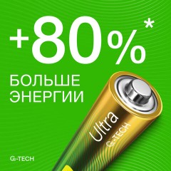 Батарейки КОМПЛЕКТ 4 шт., GP Ultra G-Tech, AA (LR6, 15А), алкалиновые, пальчиковые, 15AUA21-2CRSBC4 - фото 6