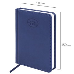 Ежедневник датированный 2026, МАЛЫЙ ФОРМАТ 100х150 мм, А6, BRAUBERG "Favorite", под кожу, синий, 117250 - фото 2