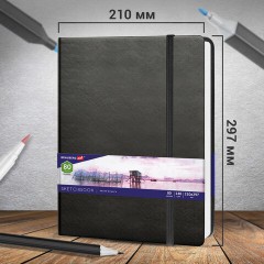 Скетчбук, белая бумага 140 г/м2 210х297 мм, 80 л., КОЖЗАМ, резинка, BRAUBERG ART CLASSIC, черный, 113184 - фото 4