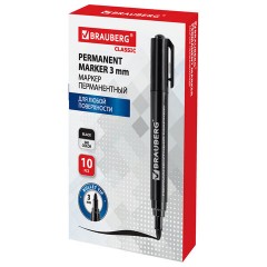 Маркер перманентный BRAUBERG "Classic", ЧЕРНЫЙ, круглый наконечник, 3 мм, с клипом, 150300 - фото 7