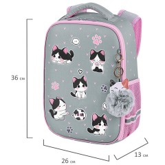 Ранец BRAUBERG LIGHT, 1 отделение, с брелоком, "Играющие котики", плюшевые нашивки, 36х26х13 см, 272030 - фото 10