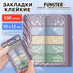 Закладки клейкие Z-сложения FUNSTER (ФАНСТЕР) "Флора", 45х12 мм, 100 шт. (5 цветов х 20 листов), в диспенсере, 116699 - фото 2
