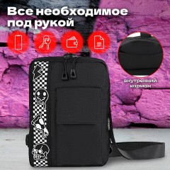 Сумка на плечо HEIKKI TORRENT (ХЕЙКИ) с карманом, "Chess emoji", черная, 25х18х3 см, 272638 - фото 10