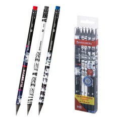 Набор карандашей чернографитных с принтом BRAUBERG "MANGA", 12 штук, HB, с ластиком, корпус ассорти, 182037