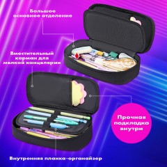 Пенал-органайзер BRAUBERG, 1 отделение, откидная планка, полиэстер, 22х10х6 см, "Глубокий черный", 273577 - фото 13