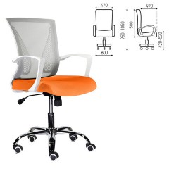 Кресло BRABIX "Wings MG-306", пластик белый, хром, сетка, серое/оранжевое, 532011 - фото 2