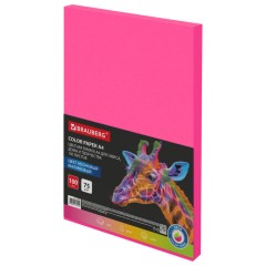 Бумага цветная BRAUBERG, А4, 75 г/м2, 100 л., НЕОН, малиновая, для офисной техники, 116669