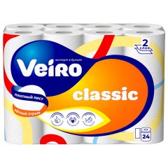 Бумага туалетная бытовая, спайка 24 шт., 2-х слойная (24х15 м), VEIRO Classic, белая, 5с224 - фото 7