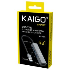 Хаб-разветвлитель KG-096, USB-A 3.2, высокоскоростной, 4 в 1, 3 х USB-A 3.2, 1 x RJ-45, 120 мм, серый, KAIGO (КАЙГО) SMART, 355060 - фото 2