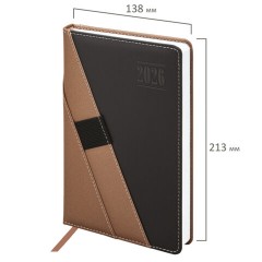 Ежедневник датированный 2026, А5, 138х213 мм, BRAUBERG "Swirl", под кожу, держатель для ручки, коричневый, 117480 - фото 2