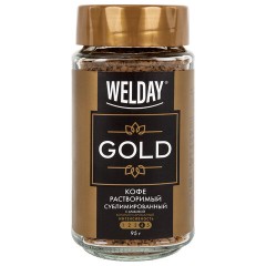 Кофе растворимый WELDAY (ВЭЛДЭЙ) "GOLD" 95 г, стеклянная банка, сублимированный, 622675