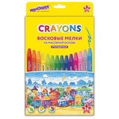 Восковые мелки утолщенные на масляной основе ЮНЛАНДИЯ "ДОМИКИ", 36 цветов, 273092