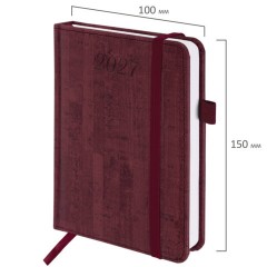 Ежедневник датированный 2027, МАЛЫЙ ФОРМАТ, 100х150 мм, А6, BRAUBERG "Wood", под кожу, бордовый, 118119 - фото 2