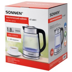 Чайник электрический SONNEN KT-6801, 1,8 л, 2200 Вт, термостойкое стекло текстура полоска, внутренняя подсветка синяя, нерж. сталь, 455143 - фото 16