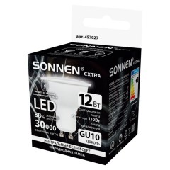 Лампа светодиодная SONNEN EXTRA, 12 (110) Вт, GU10, софит, нейтральный белый, 30000 ч, LED MR16-GU10-12W-4000, 457927 - фото 3