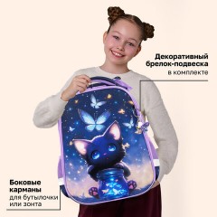 Ранец BRAUBERG PREMIUM, 2 отделения, с брелоком, "Кот с бабочками", СВЕТЯЩИЙСЯ, 38х29х16 см, 273099 - фото 16