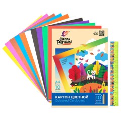 Картон цветной А4 немелованный, 10 л., 10 цветов, в папке, ЛУЧ "Школа творчества", 210х297 мм, 30С 1796-08 - фото 2