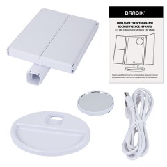 Зеркало настольное с LED-подсветкой для макияжа, размер 24х18 см, складное, увеличение х2, х3, х10, белое, BRABIX, 609337 - фото 11