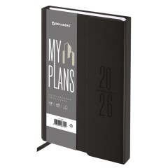 Ежедневник датированный 2026, А5, 138x213 мм, BRAUBERG "Towny", под кожу, клапан, черный, 117039