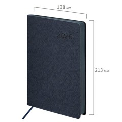 Ежедневник датированный 2026 А5 138x213 мм, BRAUBERG "Stylish", под кожу, гибкий, темно-синий, 117096 - фото 2