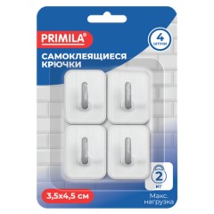 Крючки самоклеящиеся КОМПЛЕКТ 4 шт., 3,5х4,5 см, пластиковые, прямоугольные, бело-серые, PRIMILA (ПРИМИЛА), 702365 - фото 3