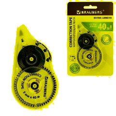 Корректирующая лента BRAUBERG EXTRA LENGTH, 5 мм х 40 м, механизм перемотки, корпус прозрачный, блистер, 272502