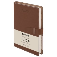 Ежедневник датированный 2027, А5, 143х218 мм, BRAUBERG "Journal", под кожу, ремешок, коричневый, 118049