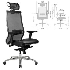 Кресло офисное МЕТТА "SAMURAI" SL-3, с подголовником, сверхпрочная ткань-сетка/экокожа, черное - фото 3