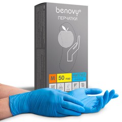 Перчатки нитриловые смотровые 50 пар (100 шт.), размер M, голубые BENOVY Nitrile Chlorinated, ЧЗ, К Перчатки нитриловые смотровые 50 пар (100 шт.), размер M, голубые BENOVY Nitrile Chlorinated, ЧЗ, К - фото 2