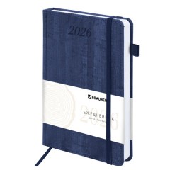 Ежедневник датированный 2026 А5 138x213 мм, BRAUBERG "Wood", под кожу, держатель для ручки, синий, 117106