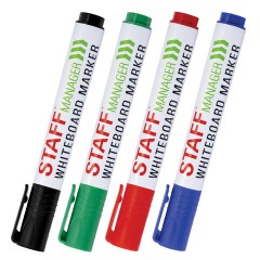 Маркеры стираемые для белой доски, НАБОР 4 ЦВЕТА, STAFF "MANAGER" WBM-300, 3 мм, с клипом, 152637 - фото 2