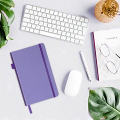 Блокнот А5 135x212 мм BRAUBERG "Edge", под кожу, резинка, держатель, 80 л., клетка, сиреневый, 117150 - фото 7