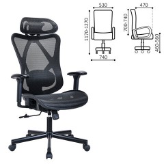 Кресло BRABIX PREMIUM "Axion ER-701", синхромеханизм, регулируемые подголовник и спинка, сетка, черное, 532965 - фото 2
