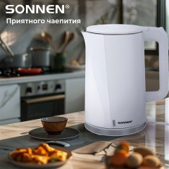 Чайник электрический с двойными стенками SONNEN KT-8718W, 1,7 л, 2200 Вт, белый, 454685 - фото 21