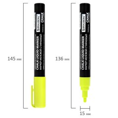Маркер меловой CHALK LIQUID MARKER, ЖЕЛТЫЙ, 3 мм, стираемый, BRAUBERG "CHALK", 152590 - фото 8