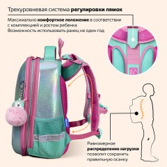 Ранец BRAUBERG SHINY, 2 отделения, с брелоком, "Сказочный единорог", 38х28х14 см, 270694 - фото 12