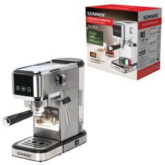 Кофеварка рожковая SONNEN CM-2033, ручной капучинатор, сенсор, 1 л, 1350 Вт, 19 бар, 457883 - фото 2