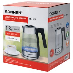 Чайник электрический SONNEN KT-1809, 1,8л, 2200 Вт, термостойкое стекло текстура ромб, внутренняя подсветка синяя, нержавеющая сталь, 455142 - фото 17