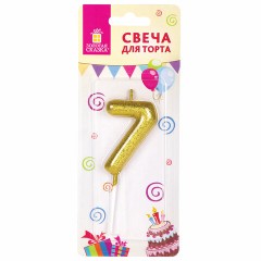 Свеча-цифра для торта "7" золотая с глиттером, 6 см, ЗОЛОТАЯ СКАЗКА, на шпажке, в блистере, 591420 Свеча-цифра для торта "7" золотая с глиттером, 6 см, ЗОЛОТАЯ СКАЗКА, на шпажке, в блистере, 591420 - фото 4