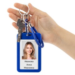 Бейдж вертикальный (85х54 мм), петля с карабином, СЛАЙДЕР, синий, BRAUBERG EXTRA, 238836 - фото 4