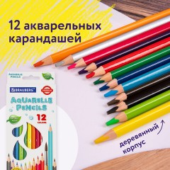 Карандаши цветные акварельные BRAUBERG PREMIUM AQUARELLE, 12 цветов, трехгранные, утолщенный грифель 4 мм, натуральное дерево, 181671 - фото 16