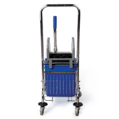 Тележка уборочная BRABIX, 1 съемное ведро 25 л, механический отжим, корзина, металлический каркас, синяя, 601498 - фото 7