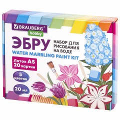 ЭБРУ набор для рисования на воде 5 цветов по 20 мл (20 картин), лоток А5, BRAUBERG HOBBY, 665353 - фото 2
