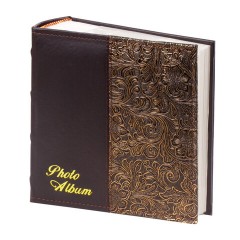 Фотоальбом BRAUBERG на 300 фото 10х15 см, под кожу, бумажные страницы, бокс, коричневый + золото, 391118