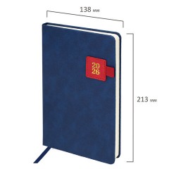 Ежедневник датированный 2026 А5 138х213 мм, BRAUBERG "Accent", под кожу, держатель, синий/красный, 117386 - фото 2