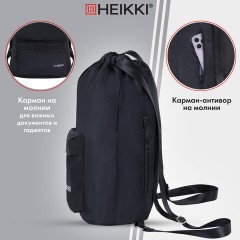 Рюкзак спортивный мешок HEIKKI CASUAL (ХЕЙКИ) с дополнительным карманом, 44х34 см, "Total black", 273457 - фото 10