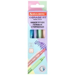 Ручки гелевые стираемые автоматические BRAUBERG "X-ERASE RT PASTEL COLOR", СИНИЕ, НАБОР 4 ШТ., пишущий узел 0,7 мм, линия 0,5 мм, 144426 - фото 2
